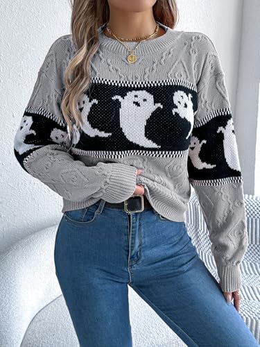 Women's Halloween Pumpkin Sweater Cute Crewneck Knitted Long Sleeve Pullover Tops Fall Winter Fashion Clothes3