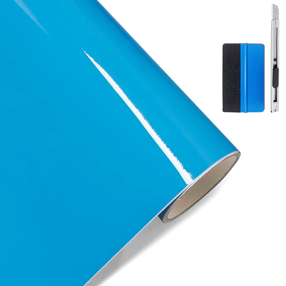 LZLRUN High Gloss Light Blue Vinyl Realistic Paint Car Wrap Film 1.65 x 5ft