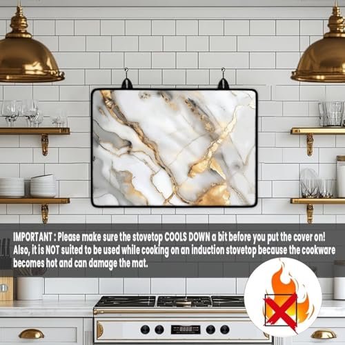 Image of Poceacles Stove Top Cover for Electric Stove, Stove Mat for Glass Stove Top, Heat Resistant Oil Resistant Cooktop Protector Cover for Kitchen Decor, White Gold Marble