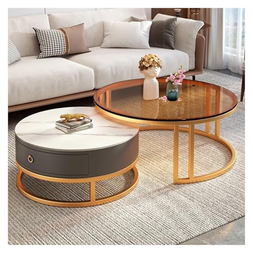 FXLUHAY Rundes Beistelltisch-Set (2er-Pack), Wohnzimmer-Beistelltische, Akzent-Beistelltisch, Kleiner Couchtisch, moderner minimalistischer Mitteltisch(Svart,60cm+80cm)