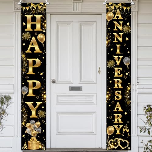 Avezano Anniversary Decorations Black Gold Happy Anniversary Door Banner