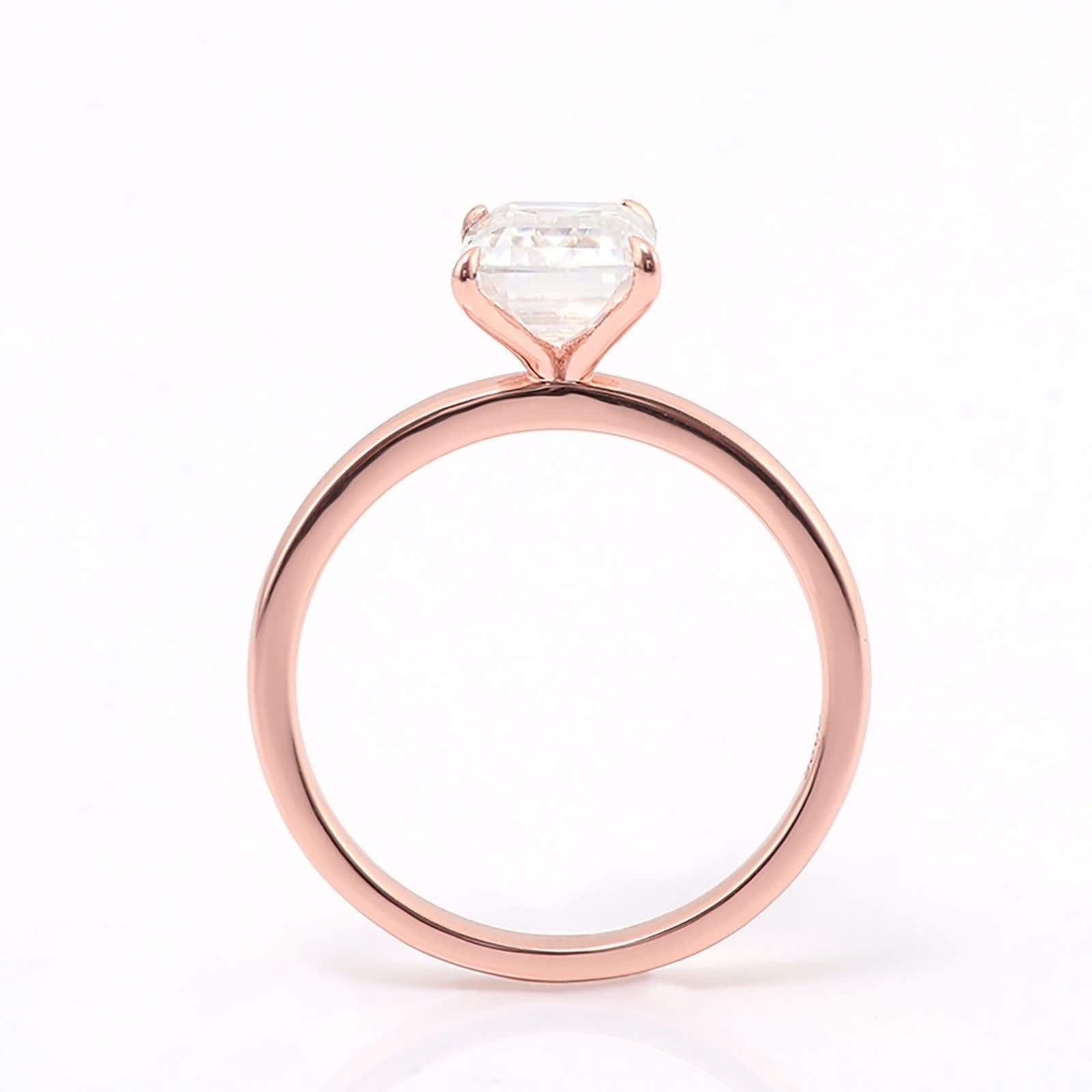 Anelli da donna alla moda, stile vintage, 4 artigli, rettangolari, con moissanite oro rosa