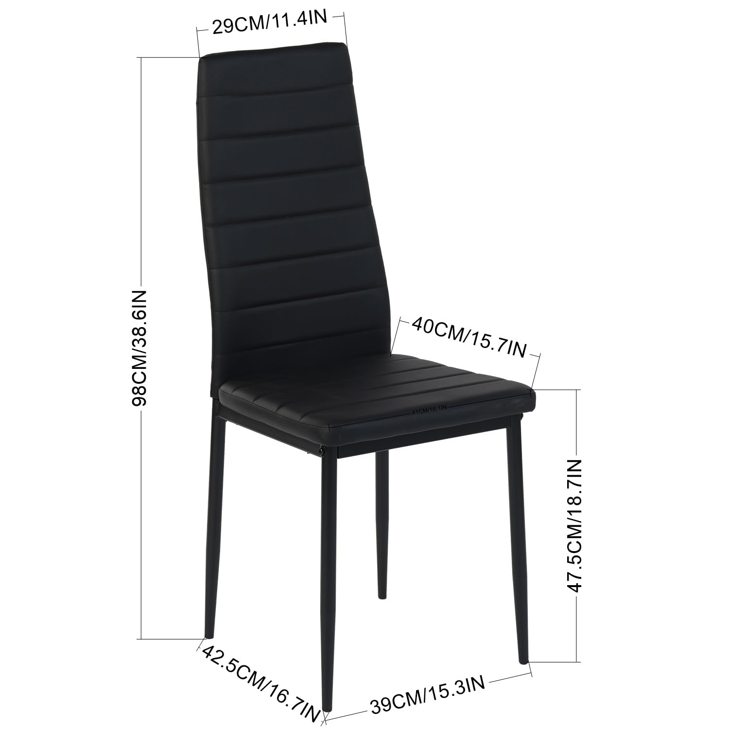 Lot de 4 Chaises de Salle à Manger, Chaise de Cuisine avec Coussin, Chaise Salle a Manger, Dossier Haut, Imperméable, Noir