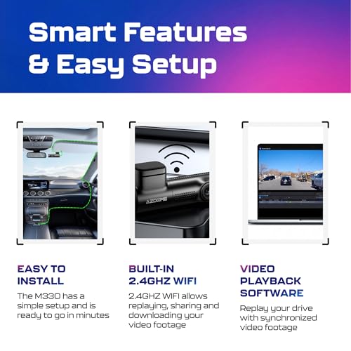 Image of AZDOME M330 1080P FHD Dash Cam, Built-in WiFi Dashcams for Cars, Voice Control Car Camera, 0.96 inch Screen, Super Capacitor, Night Vision, G-Sensor, Parking Monitor, Loop Recording