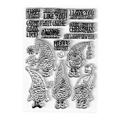 5Pcs Gnome Clear Stamps Merry Christmas Blessing Words Pattern Transparent Seal Stamps For Holiday Card Making Decoration And Diy Scrapbooking Album Diy Crafts #TOP2