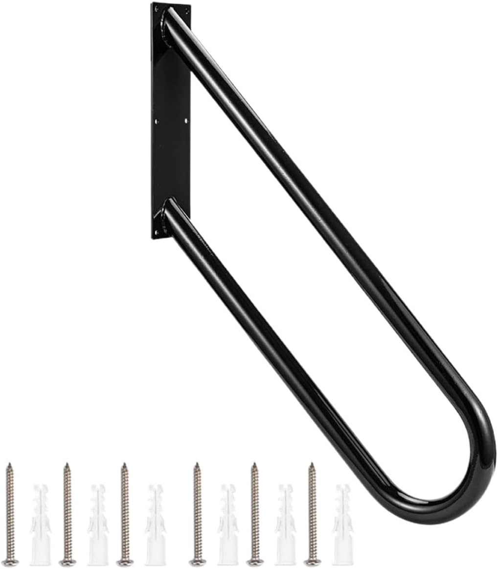 POPETPOP Wall Mounted Handrail Stair Safety Grab Bar, Black Anti-Collision Staircase Handrail for Bathroom, Garage, Porch Indoor Outdoor Use, 1pcs