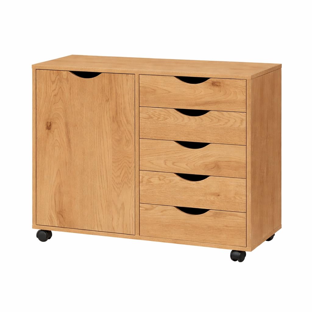 Naomi Office 5 Drawer Office File Cabinet with Wheels, Under Desk, Natural