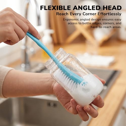 Image of Baybee 2 in 1 Premium Baby Feeding Bottle Cleaning Brush | Easy to Hold Nylon Feeding Bottle Cleaner Brush | Infant Nipple Cleaning Teat Brushes | Baby Bottles Cleaning Brushes (Blue)