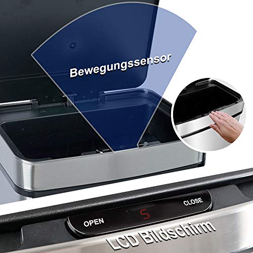 Vertak Edelstahl Mülltrennsysteme, Abfalleimer Sensor, mülleimer trennsystem, Mülltrennsysteme mit Sensor, Mülltrennsysteme mit 3 Fächern, Mülleimer küche - 3 Fach Mülleimer 62 Liter,Edelstahl Sensor - Image 6