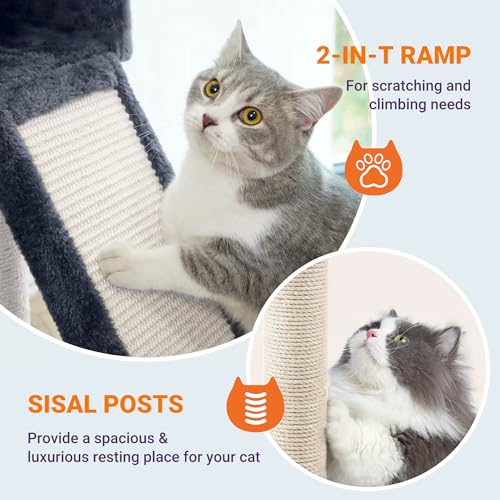 Image of Allewie 81 Inches Tall Cat Tree /Multi-Level Large Climbing Tree House and Towers for Big Feline /Condo and Hammock /Scratching Post /Wide Base /Dark Grey