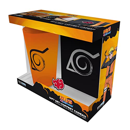 ABYSTYLE NARUTO SHIPPUDEN - Pack de cristal XXL + Pin's + Cuaderno Konoha