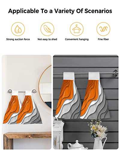 Lbdomov Ombre Orange Grey Kitchen Hand Towel, Soft Hanging Dish Towels With Loop For Bathroom, Absorbent Drying Cleaning Cloth Dishclothes Decorative Sets, Abstract Geometry White Modern Colored 2-Pc #TOP3