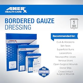 2" x 2" Dressing (1x1 Pad) AMERX Bordered Gauze - Adhesive Bandages - Water Resistant Barrier - Self Adhesive Border - Breathable, Hypoallergenic - 15 Pads Per Box