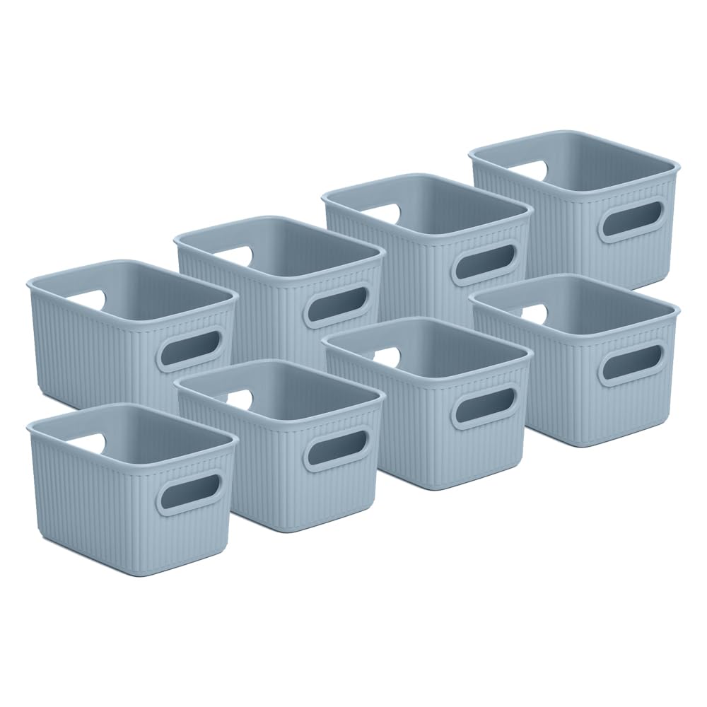 Superio Decorative Plastic Basket Open Home Storage Bins Organizer Baskets, Small, Blue (8 Pack) Container Boxes for Organizing Closet Storage Bins for Shelves Drawer Shelf, 1.5 Liter