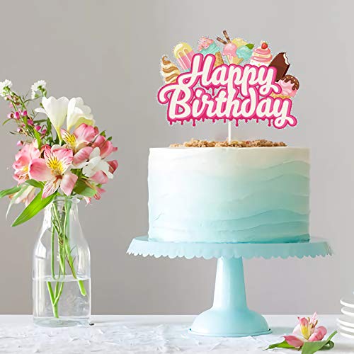 Ice-Cream Happy Birthday Cake Topper, Ice Cream And Popsicle Cake Decor, Summer Birthday Party Supplies, Summer Ice Cream Themed Party Decoration #TOP3