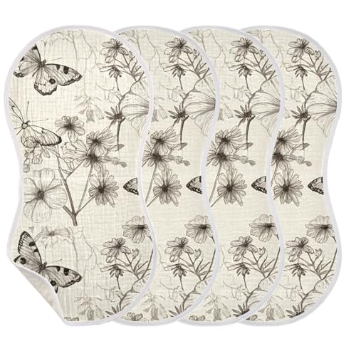 Butterflies Flowers Minimalist Burp Cloths for Babies Burp Rag Cotton Spit Up Rag for Baby Boy Girl3