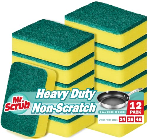 Image of Mr. Scrub Sponges Kitchen Scrub Dish Sponge Scouring Pad, 12 Pack Cleaning Brush Scrubber Supplies for Soap, Dishwashing Dinnerware Sets Pan Pot Towels Cloth Rags Holder Glass Dishwasher Sink Bathroom