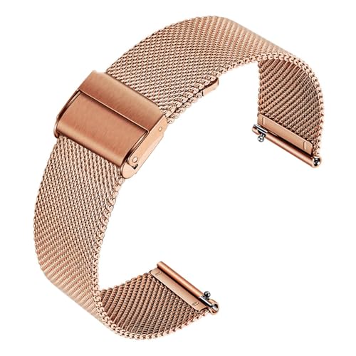 Lahviuu Pulseira de relógio de metal, correia de relógio para homens e mulheres para relógio inteligente e relógio tradicional, fivela dupla, Ouro rosa, pulseira