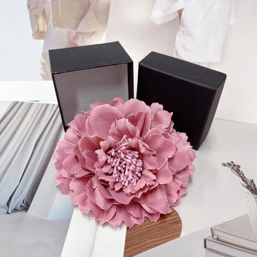 Image of Peony Fabric Flower Brooches Oversize Lapel Pins Extra Big Brooch Delicate Dancing Party Prom Wedding Charm Banquet Dress Suit Guest Corsage Accessories Gifts Dancer Large Hairpin Clip 110mm