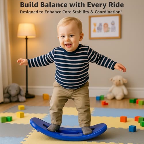 Image of Amazon Brand - Jam & Honey 3-in-1 Baby Push On Ride On Rocker for Kids | Balancing Board | Backrest | Easy Grip | Four Wheel | Durable and Safe | Lightweight | Animal Theme | 12 Months+ | Blue & Grey