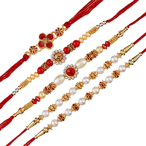Image of eCraftIndia Green Yellow Red Beautiful Flower Kundan Designer Rakhi for Brother | Raksha Bandhan Rakhi for Bhai Bhaiya