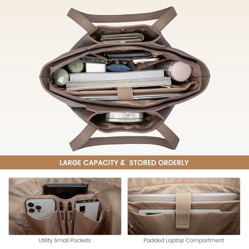 Image of LOVEVOOK Laptop Tote for Women - 15.6 Inch Faux Leather Laptop Bag with Clutch, Large Capacity Office Purse Computer