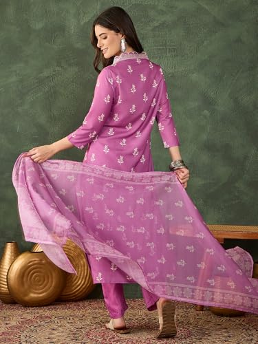 Image of Naixa Women's Rayon Embroidered Straight Kurta with Pant and Dupatta Sets (NX-780)