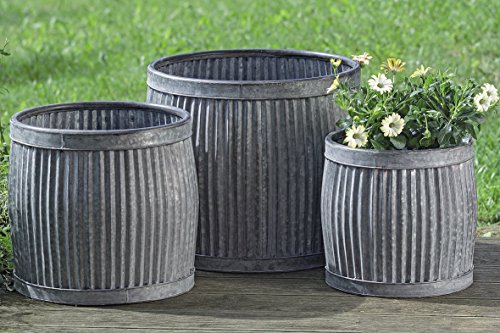 Whw Whole House Worlds French Country Style Belly Bucket Planters, Set Of 3, Galvanized Metal, Corrugated Cache Pots, Rustic Wash Basin, From Over 1 Ft Diameter (17-12 Inches) #TOP1