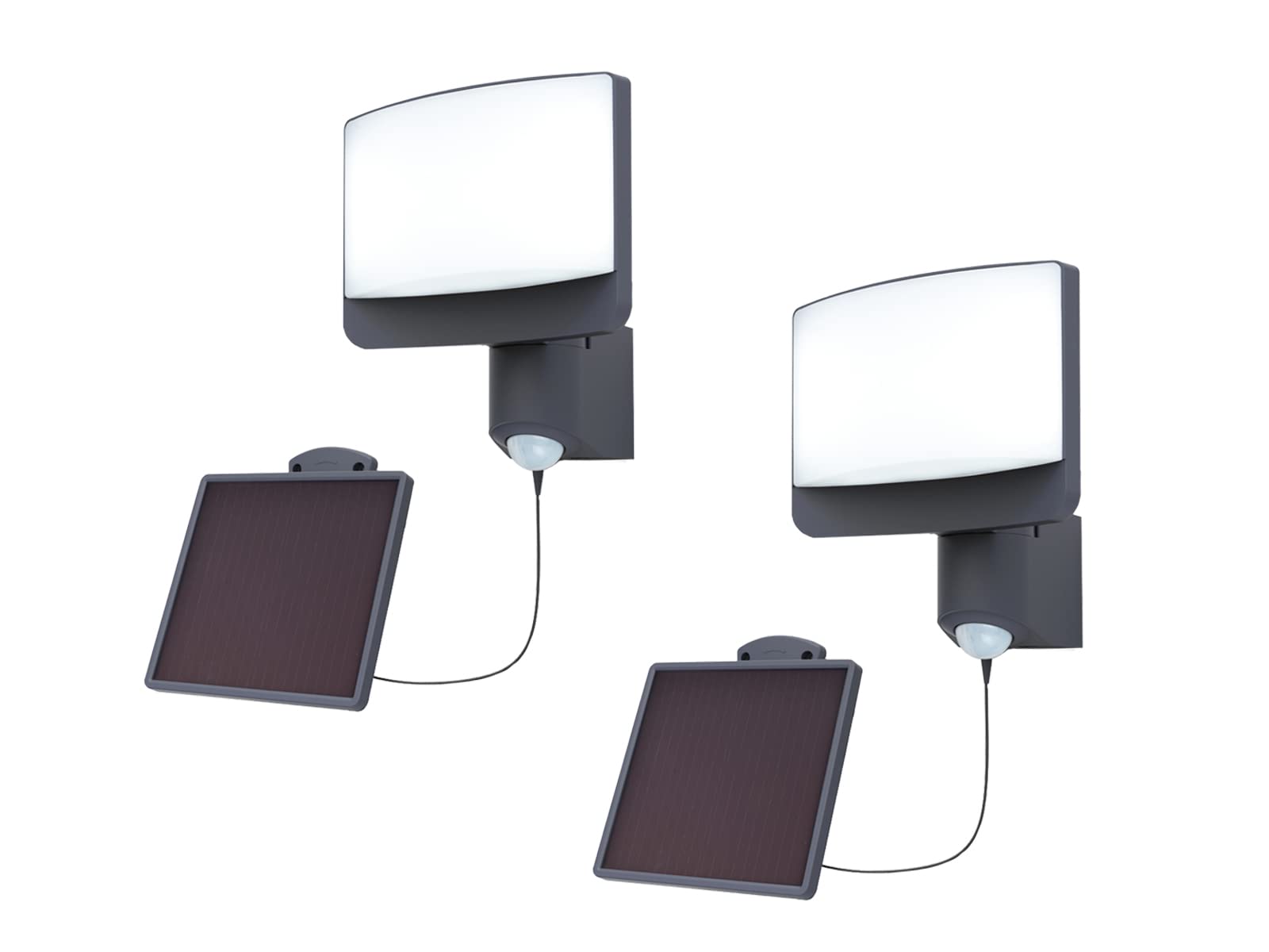 meineWunschleuchte Solarleuchte 2er SET mit externem Solarmodul Wandleuchte in Anthrazit mit Bewegungsmelder IP54, Breite 18cm