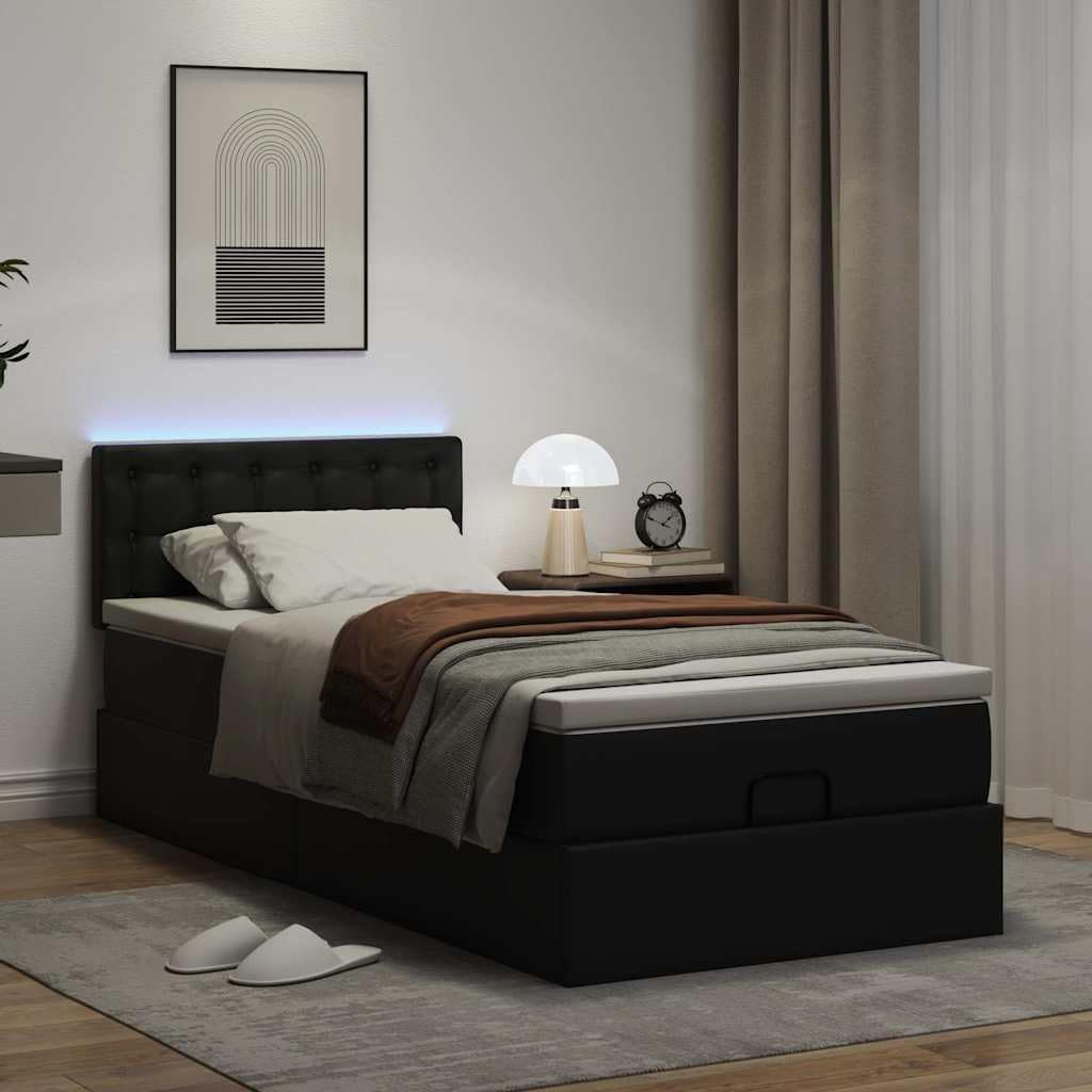 Similpelle Imbottito Contenitore con Sollevamento Idraulico 90x200 cm Nero