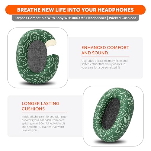 Image of WC PadZ XM6 - Premium Replacement Earpads Compatible with Sony WH-1000XM6 Headphones by Wicked Cushions | Enhanced Comfort, Durable PU Leather & Sound Isolation | Emerald Tide