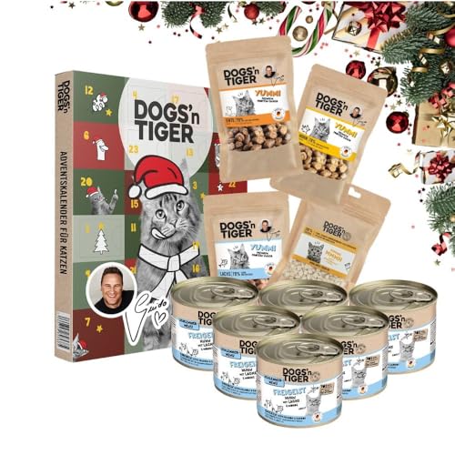 Dogs'n Tiger- Guido Maria Kretschmer Schlemmer- Caja de Navidad Gato Freigeist: pollo, salmón con zanahoria, 6 x 200 g, comida húmeda premium, alto porcentaje de carne, sin cereales y sin azúcar