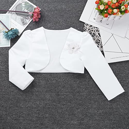 Kids Girls Long Sleeve Bolero Shrug Jacket Cardigan for Formal Dress Wedding Party Flower Sweater Dress Cover Up White 3-4 Years3
