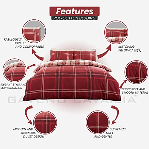 GC GAVENO CAVAILIA Printed Duvet Cover Sets, Reversible Bedding Bed Set, Polycotton Quilt Covers, Bardsley Check-Red, King (674719)