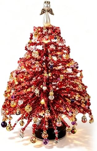 DIY Beaded Christmas Tree Kit, 3D Crystal Bead Art Craft Set, Create Your Own Sparkling Holiday Tabletop Decor, Relaxing Christmas Project Gift (Christmas Red) image 2