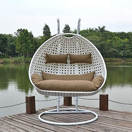 Image of OMANSH Double Seater Swing Chair with Stand & Cushion & Hook Outdoor || Indoor || Balcony || Garden || Living Room (White-Brown)