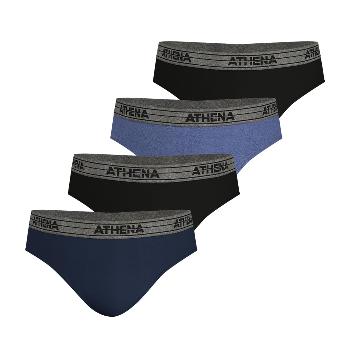 Athena Pack Of 4 Basic Briefs In Cotton Men's Black + Blue + Black Large