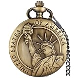 Tiong American Eagle Flag USA US Flag Patriotic 4th of July Quartz Watch with Chain Arabic Numerals Independence Day(Bronze renju)