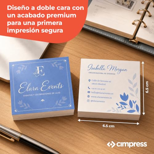 Tarjetas de visita para networking con diseño cuadrado de 65 mm y acabado mate, pack de 500 3
