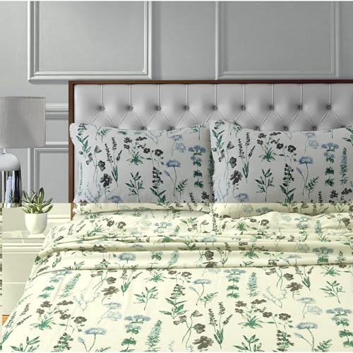 Tribeca Living Flannel Sheets in Cal King Size Deep Pocket 100% Cotton 170 GSM Extra Deep Pocket 24-Inch 4 Piece Sheet Set inFleur Print