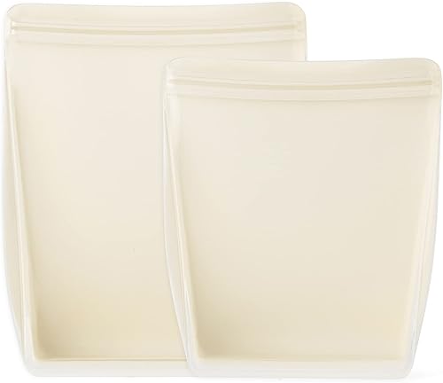 W&P Porter - Bolsas reutilizables de silicona, variedad de pie 2 paquetes (36 oz, 50 oz), crema, contenedor de almacenamiento de alimentos, apto