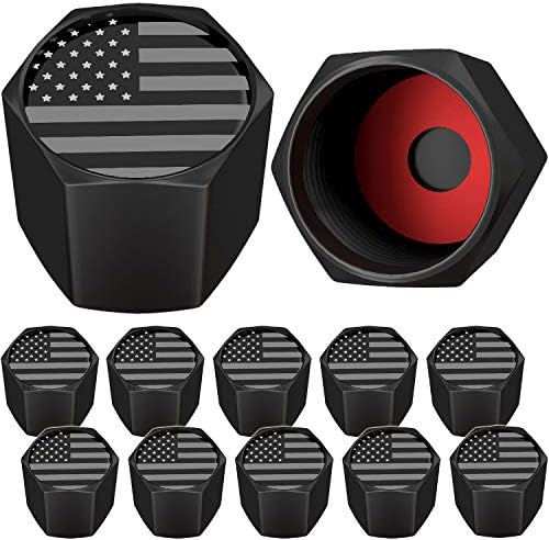 SAMIKIVA American Flag Tire Valve Stem Caps, USA with O Rubber Ring, Universal Stem Covers for Cars, SUVs, Bike, Bicycle, Trucks, Motorcycles, Airtight Heavy Duty (12 Pack) (Black Gray USA (12 Pack))