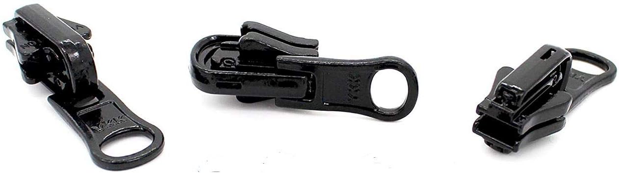 Zipper Repair Kit - #5 YKK Vislon Reversible Fancy Sliders - Choose Your Color - (3 Sliders Per Pack & 6 Top Stops) Made in The United States (Black)