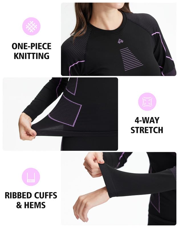 Pioneer Camp Ropa interior de esquí para mujer, ropa interior térmica cálida, elástica, transpirable, ropa interior deportiva, juego de calzoncillos largos de capa base para correr esquí
