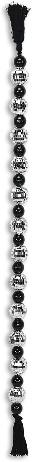 Luminis Disco Ball Themed Beaded Garland 47.5" - Wood Table Décor for Living Room, Handcrafted Black & Elegant Finish - by Cheungs