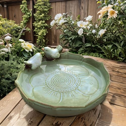Large Ceramic Bird Bath Bowl Only, 10' Shallow Ground Bird Bath, Handmade Ceramic Birdbath Bowl for Outdoors, Wildlife Water Bowl for Outside, Garden, Tabletop, Balcony and Lawn