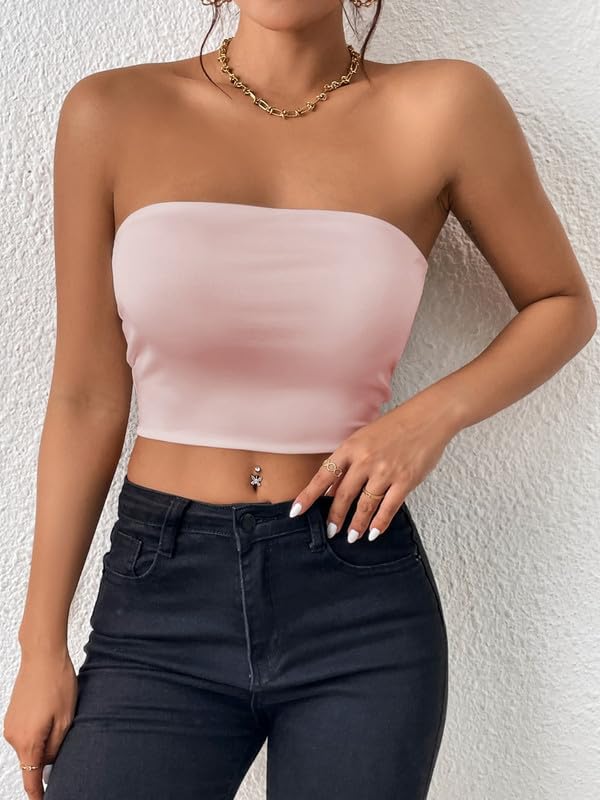 Tube Top Damski T-shirt bez ramiączek Lato Bandeau Slim Fit Bez rękawów Crop Topy z elastycznym paskiem Podwójna warstwa Bluzka Podstawowa tuba Y2K Koszula Sexy Bez wyściółki Stroje