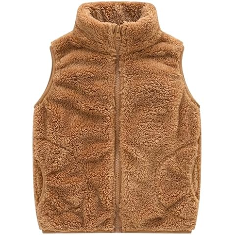AIWUHE Kids Vest Boys Girls Polar Fleece Vest Sleeveless Outwear Full-Zip Fall Winter Clothes Coat For Toddler Khaki 4-5T 120 Cover