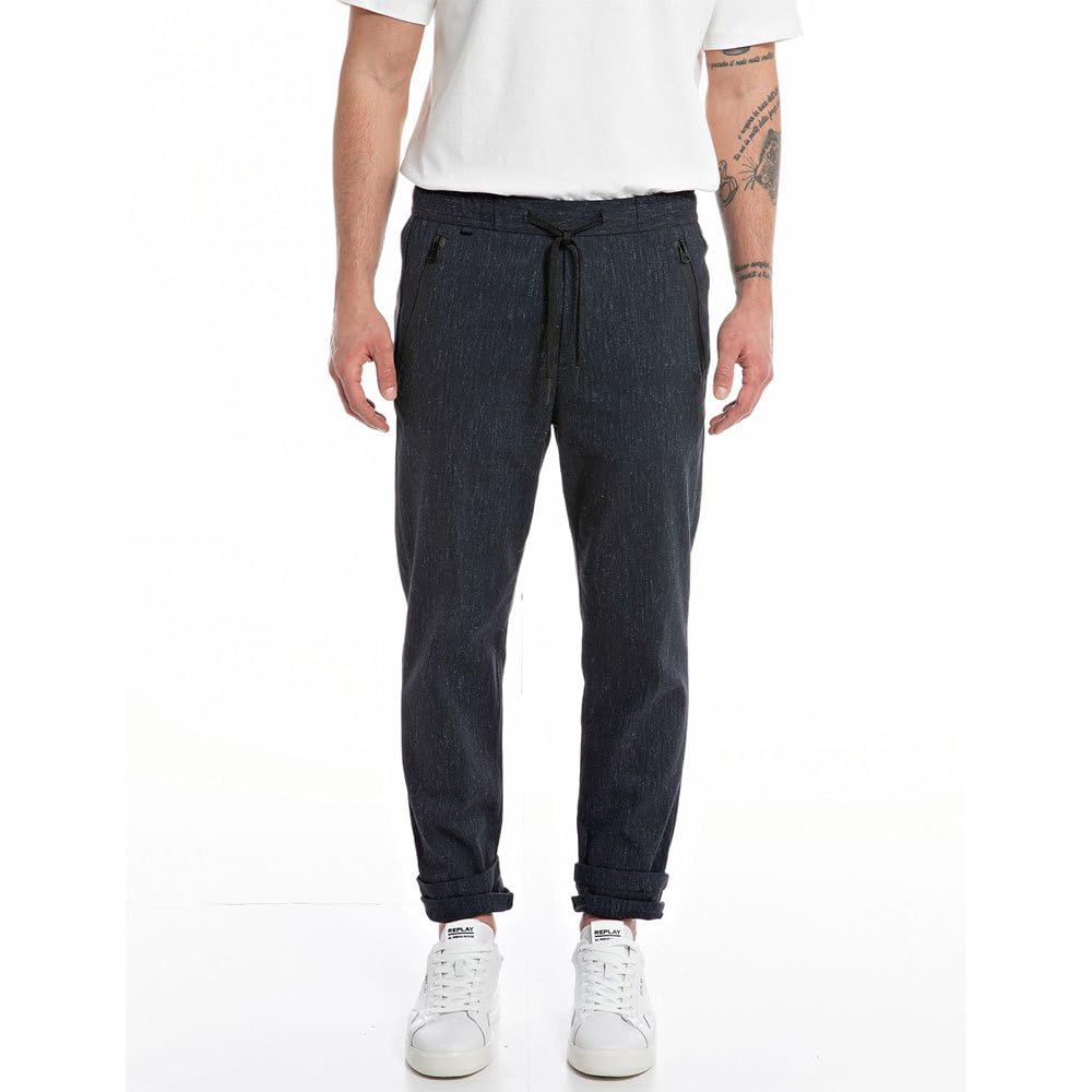 Replay Men's Herringbone Stretch Trousers, Navy 010 (Blue), 29W / 32L