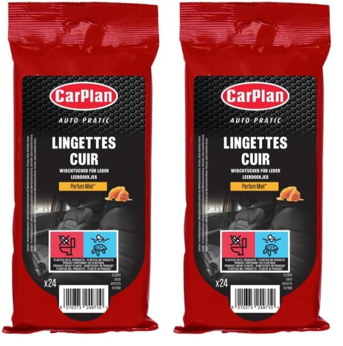 Carplan Auto Pratic 24 Lingettes Nettoyantes Cuir Parfumées Miel (Lot de 2)